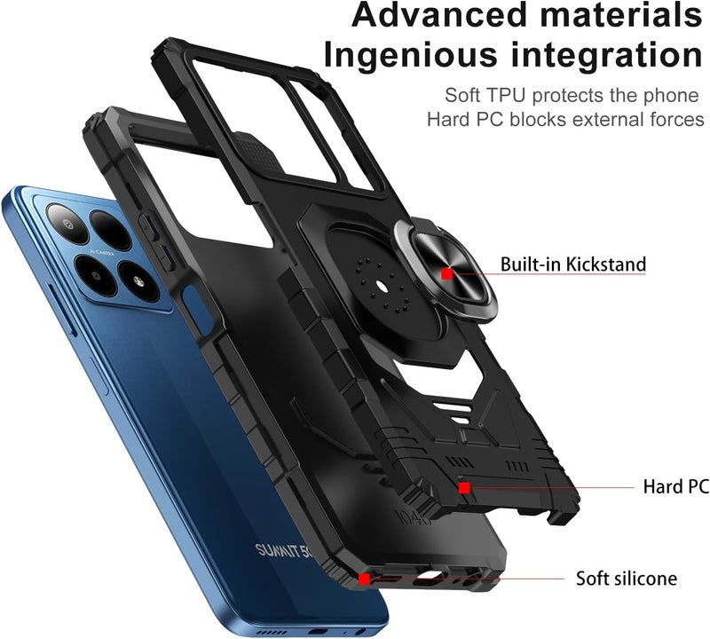 Mocotto for Boost Summit 5G Phone Case with Tempered Glass Screen Protector,Military Grade Heavy Duty Shockproof Protective Cover,with Ring Kickstand (Boost Summit 5G,Black) - Image 3